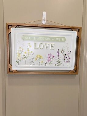 🌸 New Large All Things Grow With Love Wall Sign - Metal & Wood